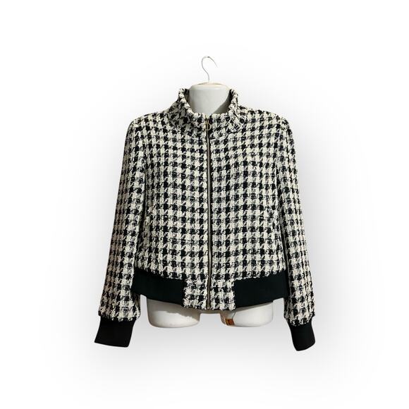 Generation Love Women's Blk/Cream Logan Metallic Sparkle Zip Dressy Jacket SZ L - Picture 2 of 10